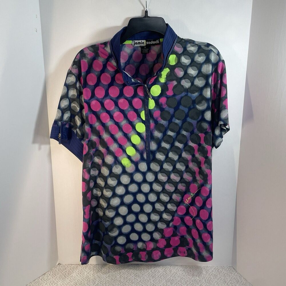 Jamie Sadock Woman XL 1/4 Zip Mock Neck Art To Wear Short Sleeve Golf Shirt